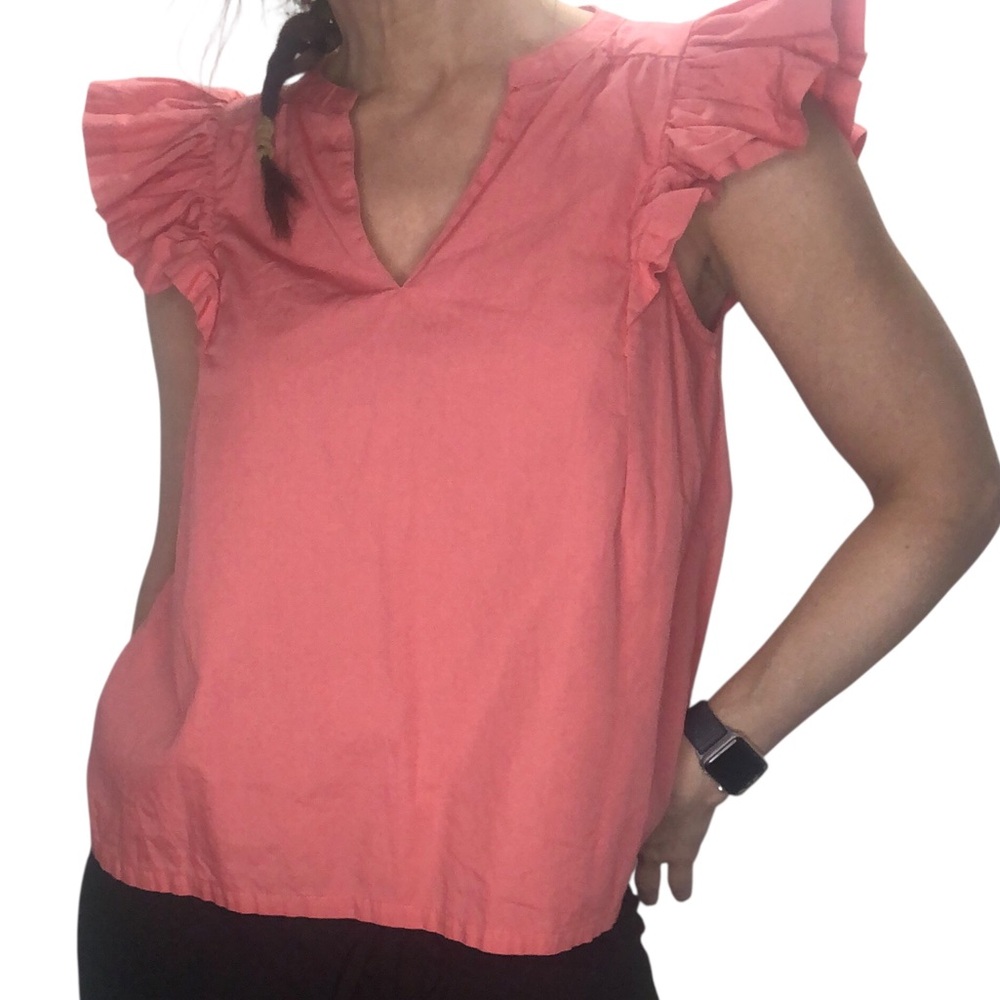 Joes Collection Lantana Cotton Blouse Top Sz S Salmon Pink Ruffled Sleeve Boxy